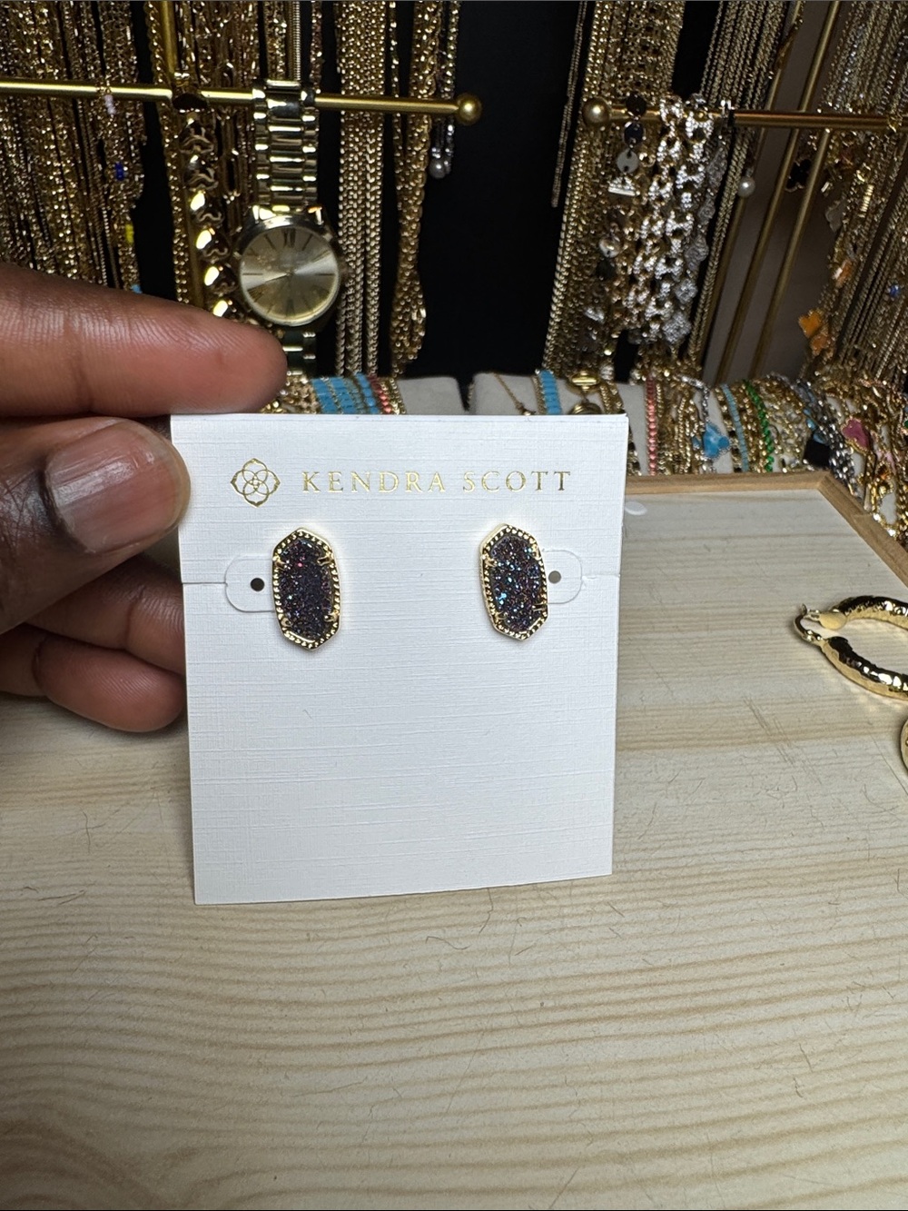 Kendra Scott Gold Hex Druzy Earrings - Iridescent Multicolor
